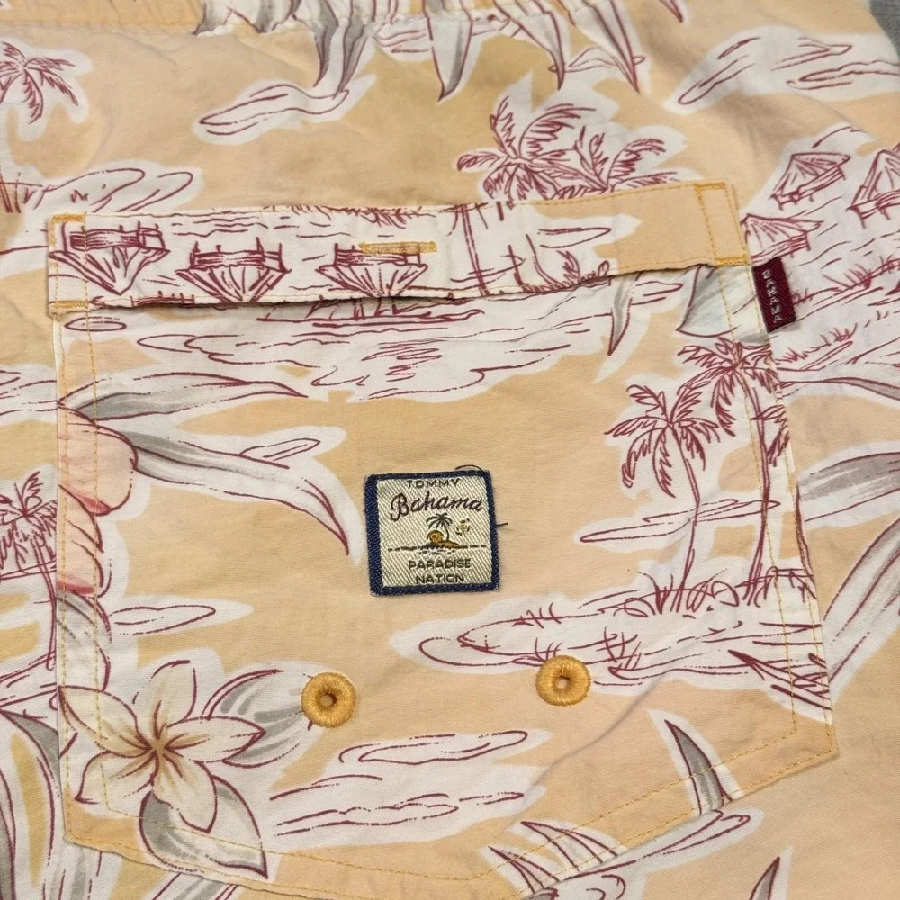 Tommy Bahama Swim Trunks Shorts Mens XL Beige Floral Lined Drawstring‎ Pockets